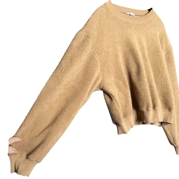 Good American Tan Sherpa Boyfriend Sweater size 2 (S-M) oversized - Picture 3 of 9